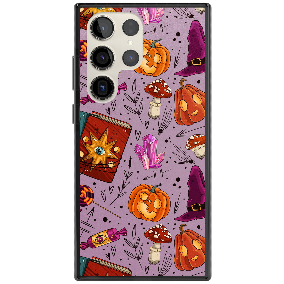 Witchy Cartoon Halloween Pattern Samsung S22 Ultra / Samsung S23 Ultra / Samsung S24 Ultra Impact Black Phone Case front