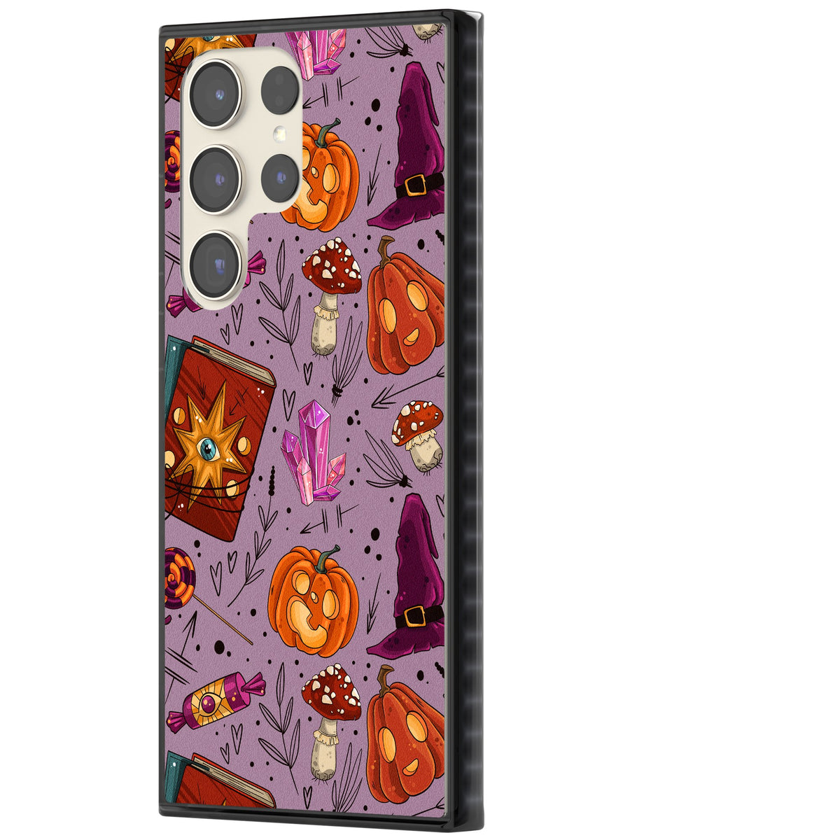 Witchy Cartoon Halloween Pattern Samsung S22 Ultra / Samsung S23 Ultra / Samsung S24 Ultra Impact Black Phone Case side