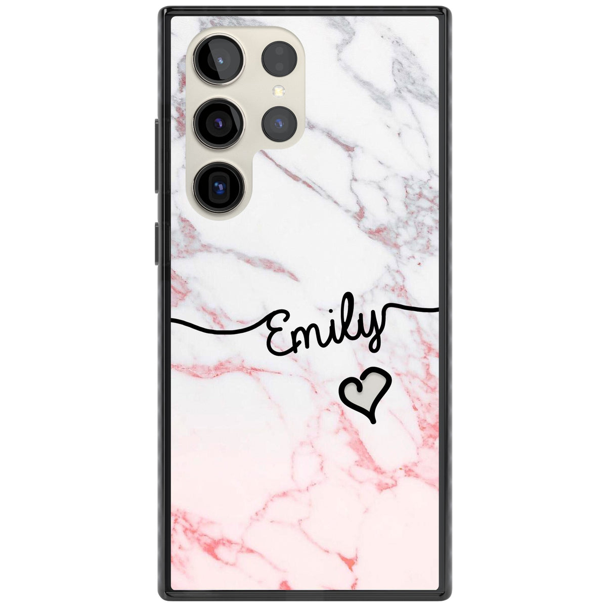 Personalised Pink Fade Marble Heart Samsung S22 Ultra / Samsung S23 Ultra / Samsung S24 Ultra Impact Black Phone Case front