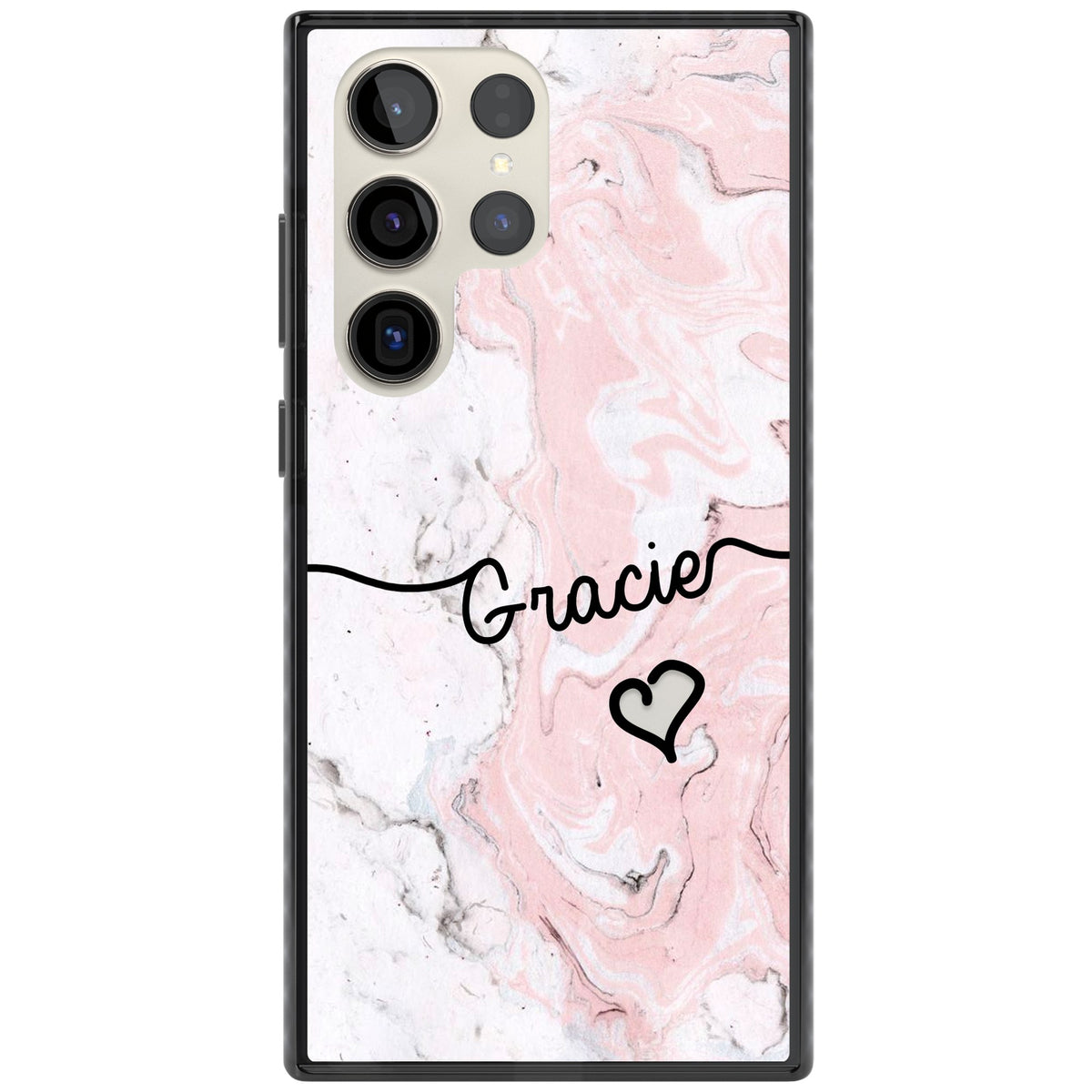 Personalised Pink Marble Samsung S22 Ultra / Samsung S23 Ultra / Samsung S24 Ultra Impact Black Phone Case front