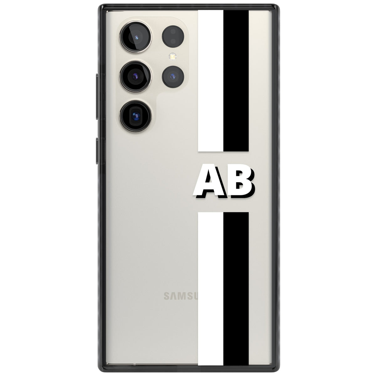 Personalised Bold Two Stripe Name Samsung S22 Ultra / Samsung S23 Ultra / Samsung S24 Ultra Impact Black Phone Case front