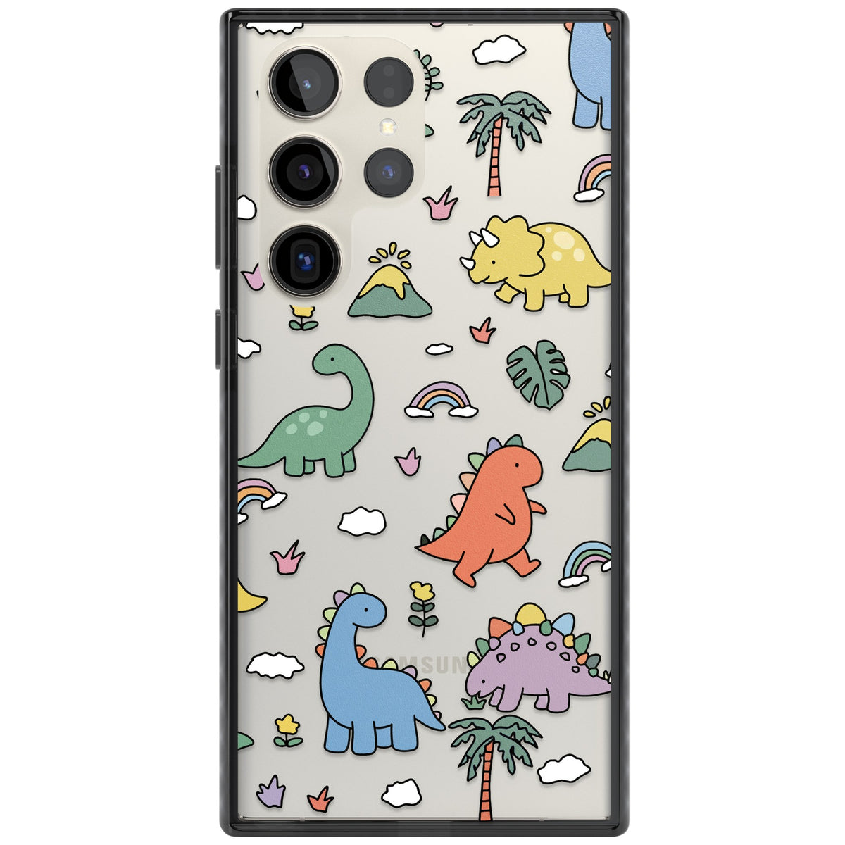 Cute Dino Pattern Samsung S22 Ultra / Samsung S23 Ultra / Samsung S24 Ultra Impact Black Phone Case front