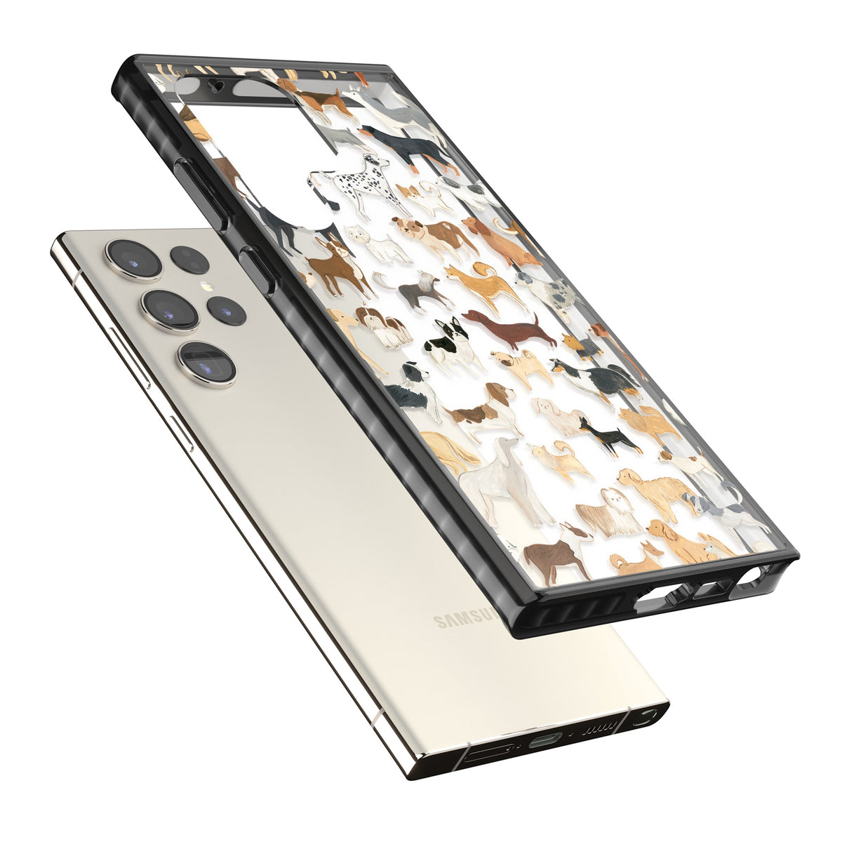 Hand Painted Dogs Samsung S22 Ultra / Samsung S23 Ultra / Samsung S24 Ultra Impact Black Phone Case angled