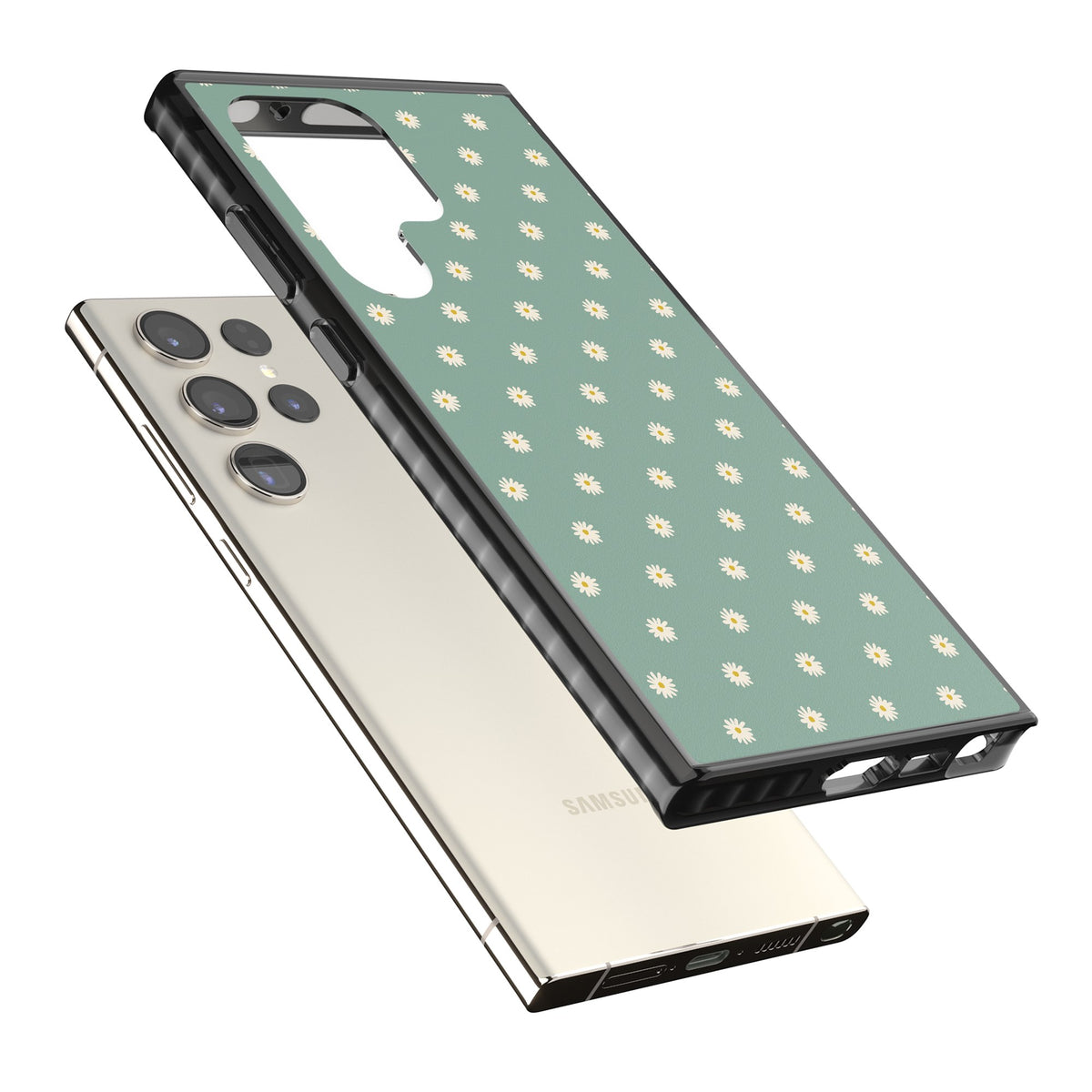 Sage Daisy Floral Samsung S22 Ultra / Samsung S23 Ultra / Samsung S24 Ultra Impact Black Phone Case angled