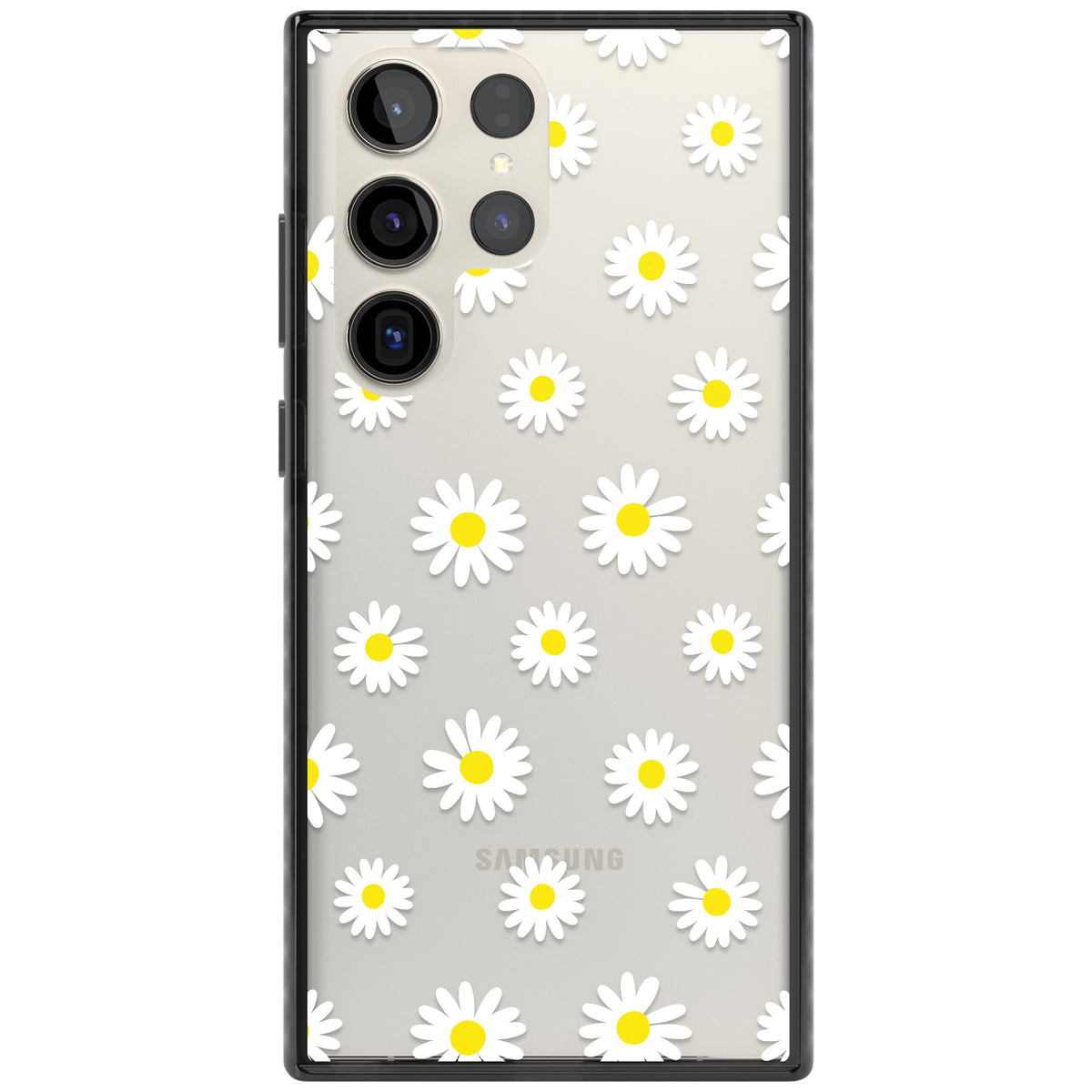 Personalised White Daisy Pattern Samsung S22 Ultra / Samsung S23 Ultra / Samsung S24 Ultra Impact Black Phone Case front