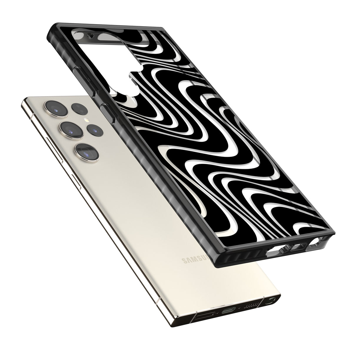 Abstract Waves Samsung S22 Ultra / Samsung S23 Ultra / Samsung S24 Ultra Impact Black Phone Case angled