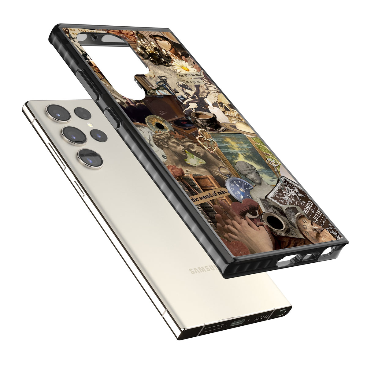 Vintage Academia Collage Samsung S22 Ultra / Samsung S23 Ultra / Samsung S24 Ultra Impact Black Phone Case angled