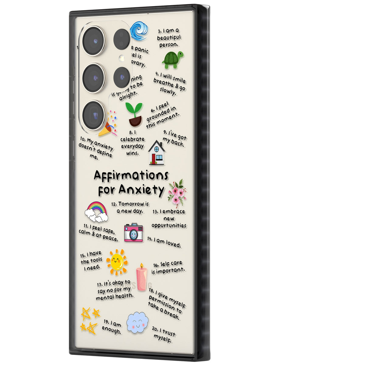 Anxiety Reminders (Black) Samsung S22 Ultra / Samsung S23 Ultra / Samsung S24 Ultra Impact Black Phone Case side