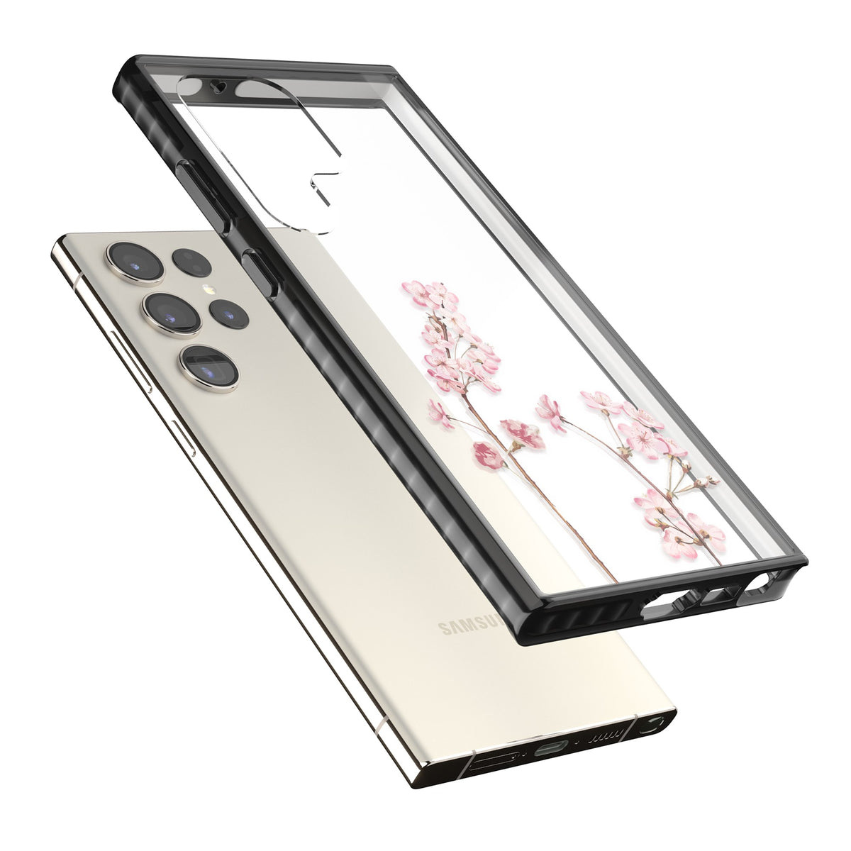 Blossom Flower Samsung S22 Ultra / Samsung S23 Ultra / Samsung S24 Ultra Impact Black Phone Case angled