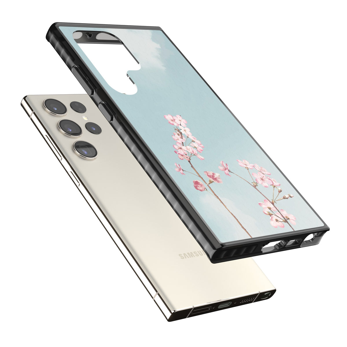 Blossom Flower Sky Samsung S22 Ultra / Samsung S23 Ultra / Samsung S24 Ultra Impact Black Phone Case angled
