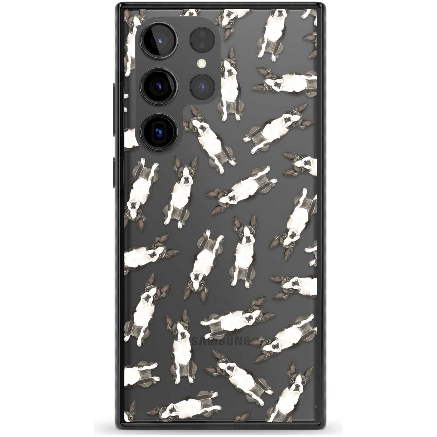 Boston Terrier Watercolour Dog Pattern Phone Case Samsung S22 Ultra / Black Impact Case,Samsung S23 Ultra / Black Impact Case Blanc Space