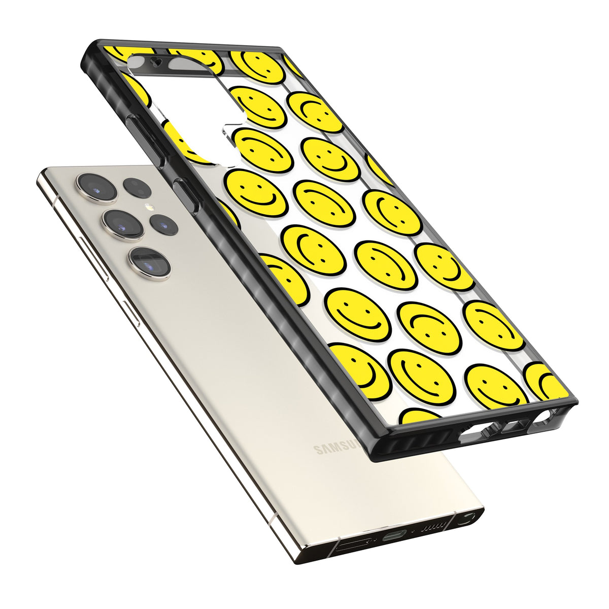 Smiley Face Pattern Samsung S22 Ultra / Samsung S23 Ultra / Samsung S24 Ultra Impact Black Phone Case angled