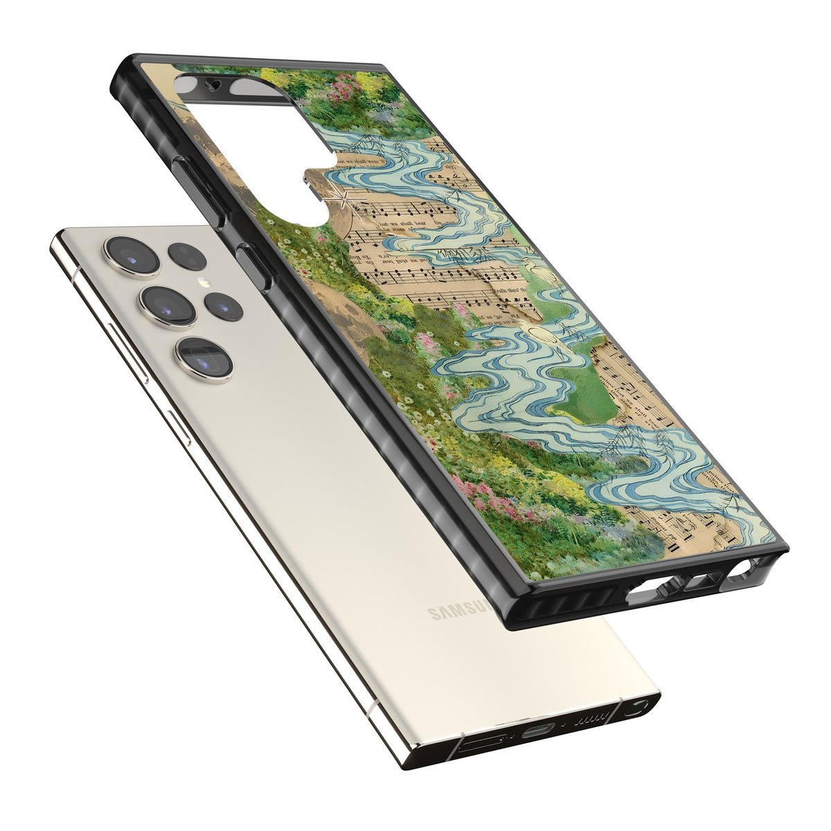 Musical River Samsung S22 Ultra / Samsung S23 Ultra / Samsung S24 Ultra Impact Black Phone Case angled