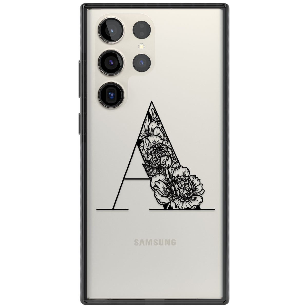 Personalised Floral Monogram Samsung S22 Ultra / Samsung S23 Ultra / Samsung S24 Ultra Impact Black Phone Case front
