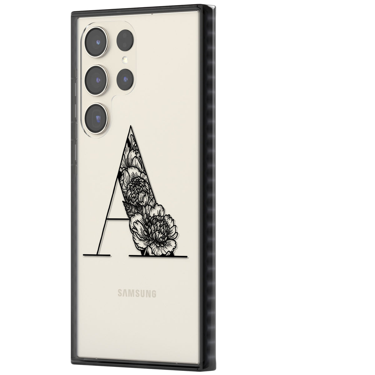 Personalised Floral Monogram Samsung S22 Ultra / Samsung S23 Ultra / Samsung S24 Ultra Impact Black Phone Case side