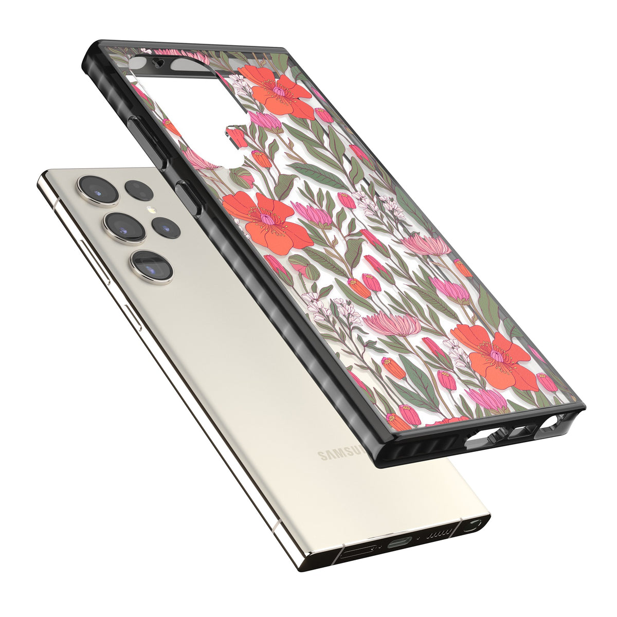 Peachy Floral Samsung S22 Ultra / Samsung S23 Ultra / Samsung S24 Ultra Impact Black Phone Case angled