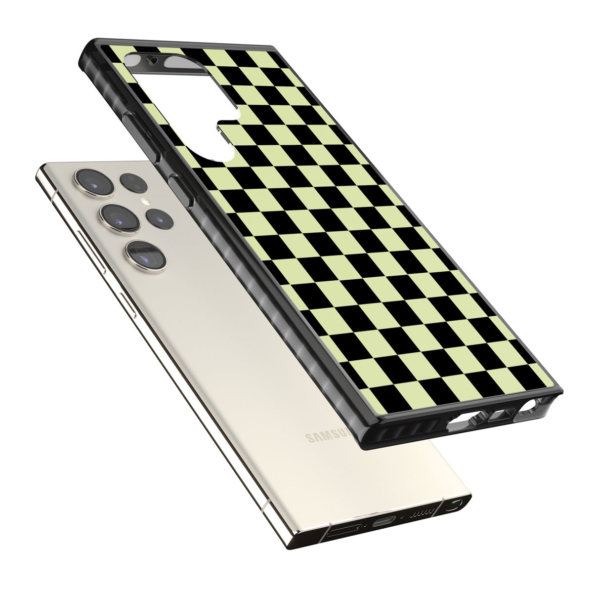 Black & Lime Check Samsung S22 Ultra / Samsung S23 Ultra / Samsung S24 Ultra Impact Black Phone Case angled