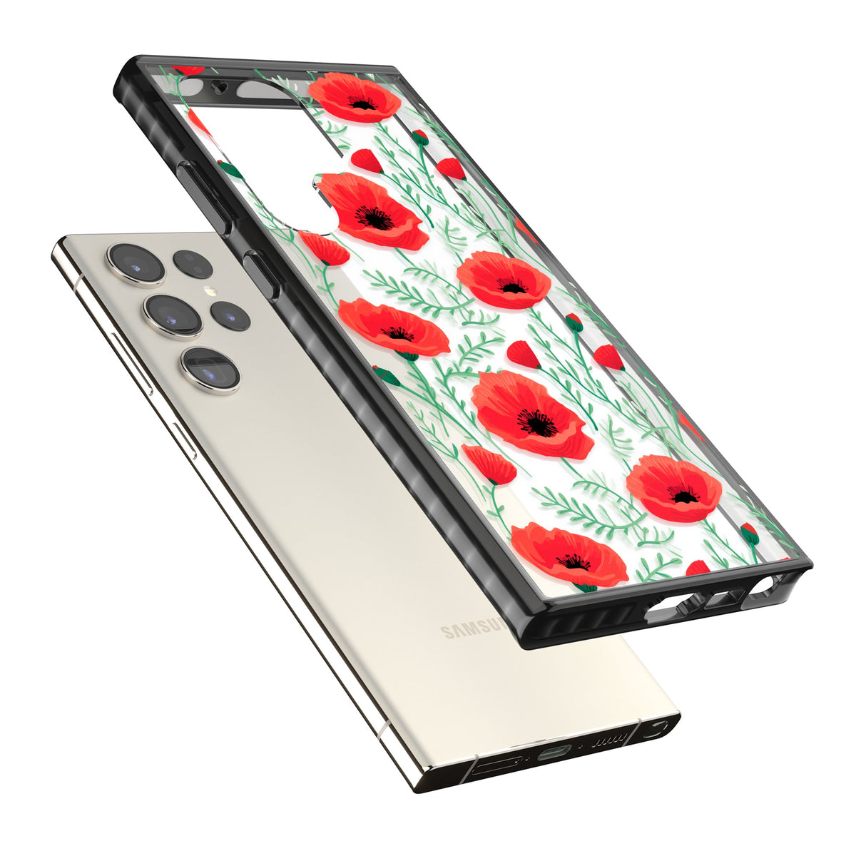 Poppy Garden Samsung S22 Ultra / Samsung S23 Ultra / Samsung S24 Ultra Impact Black Phone Case angled