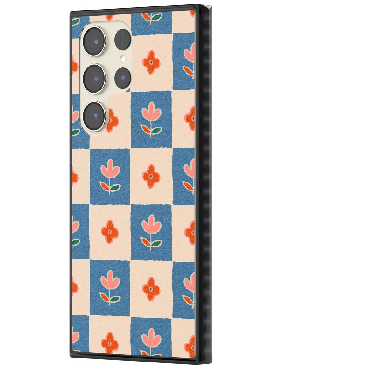 Vintage Bloom Checkered Samsung S22 Ultra / Samsung S23 Ultra / Samsung S24 Ultra Impact Black Phone Case side