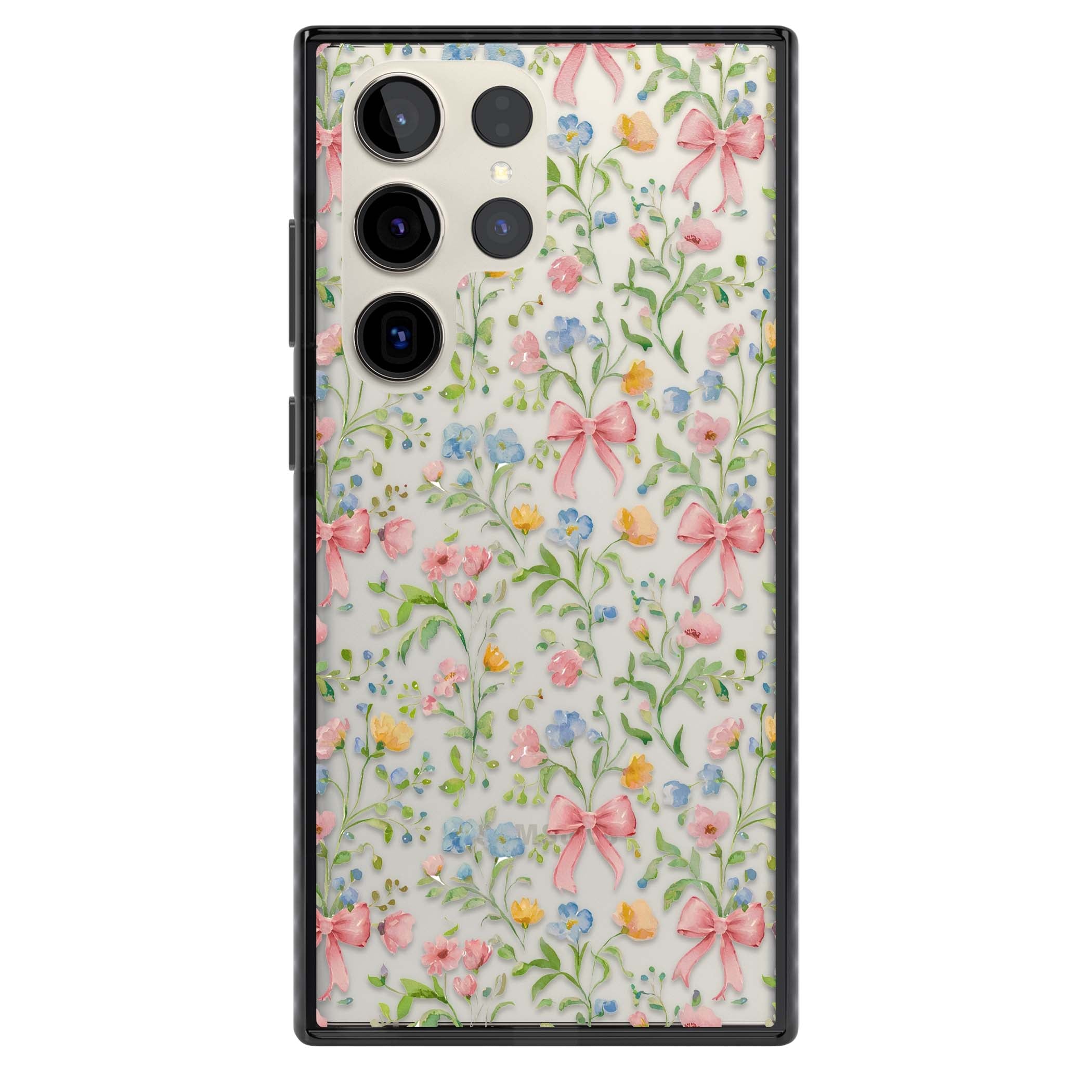 Ribbons & Wildflowers cottagecore iPhone case featuring watercolor wildflowers, pink satin bows, and delicate spring blooms o | Black Impact case for Samsung Galaxy S24 Ultra, Samsung Galaxy S23 Ultra, Samsung Galaxy S22 Ultra