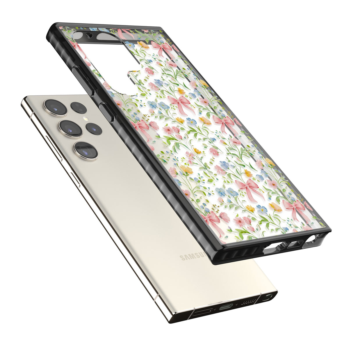 Ribbons & Wildflowers Samsung S22 Ultra / Samsung S23 Ultra / Samsung S24 Ultra Impact Black Phone Case angled
