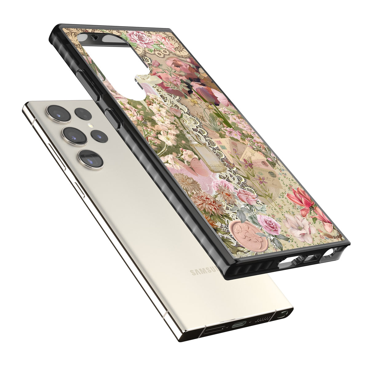 Rose Memoir Samsung S22 Ultra / Samsung S23 Ultra / Samsung S24 Ultra Impact Black Phone Case angled