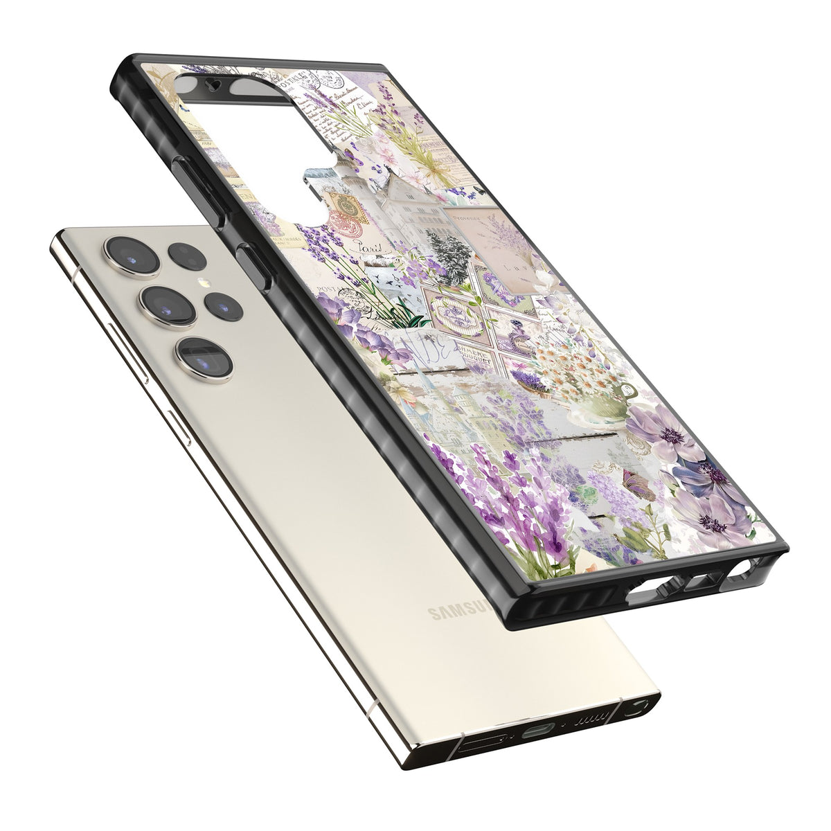 Soft Lavender Collage Samsung S22 Ultra / Samsung S23 Ultra / Samsung S24 Ultra Impact Black Phone Case angled