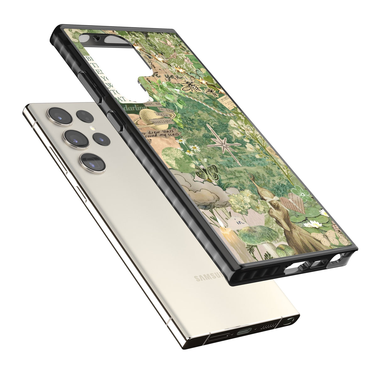 Green Vintage Collage Samsung S22 Ultra / Samsung S23 Ultra / Samsung S24 Ultra Impact Black Phone Case angled