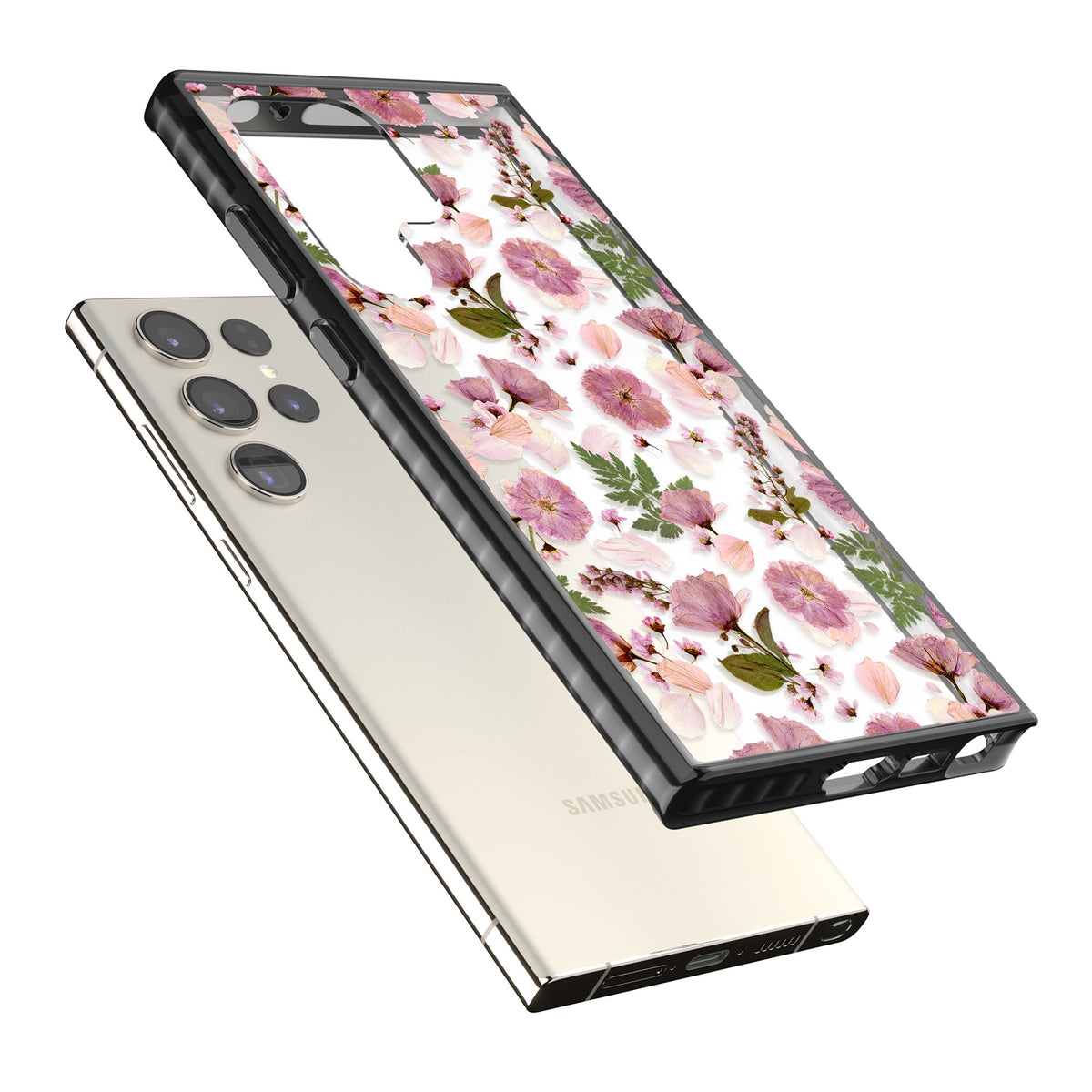 Botanical Blush Samsung S22 Ultra / Samsung S23 Ultra / Samsung S24 Ultra Impact Black Phone Case angled