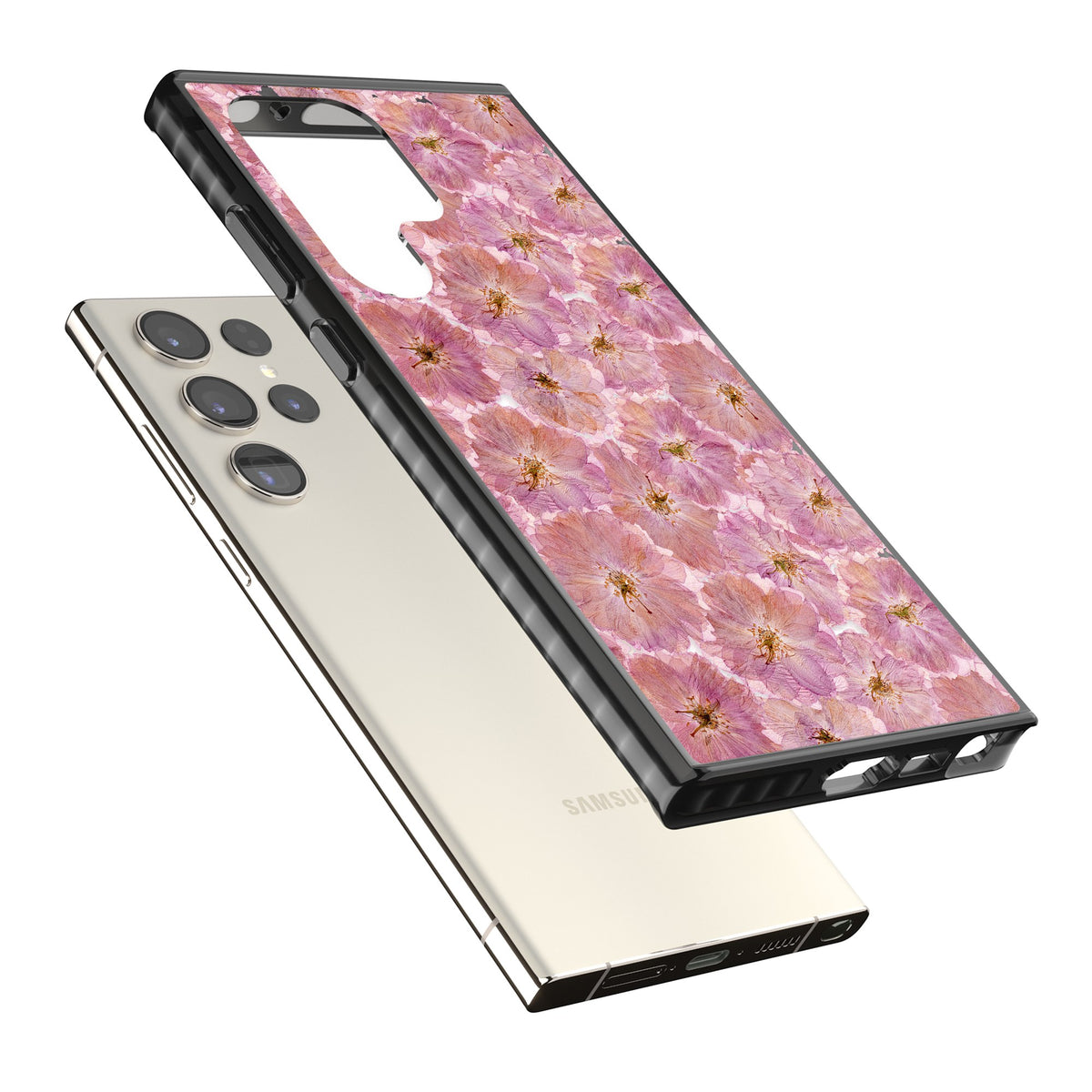 Large Pink Florals Samsung S22 Ultra / Samsung S23 Ultra / Samsung S24 Ultra Impact Black Phone Case angled