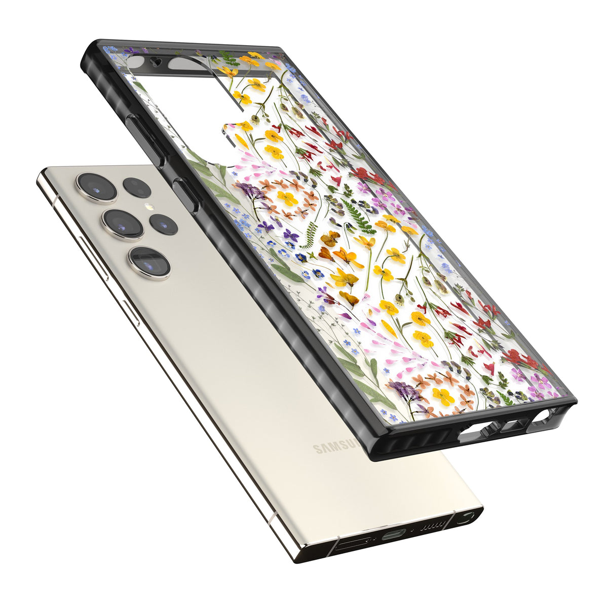 Wildflower Samsung S22 Ultra / Samsung S23 Ultra / Samsung S24 Ultra Impact Black Phone Case angled