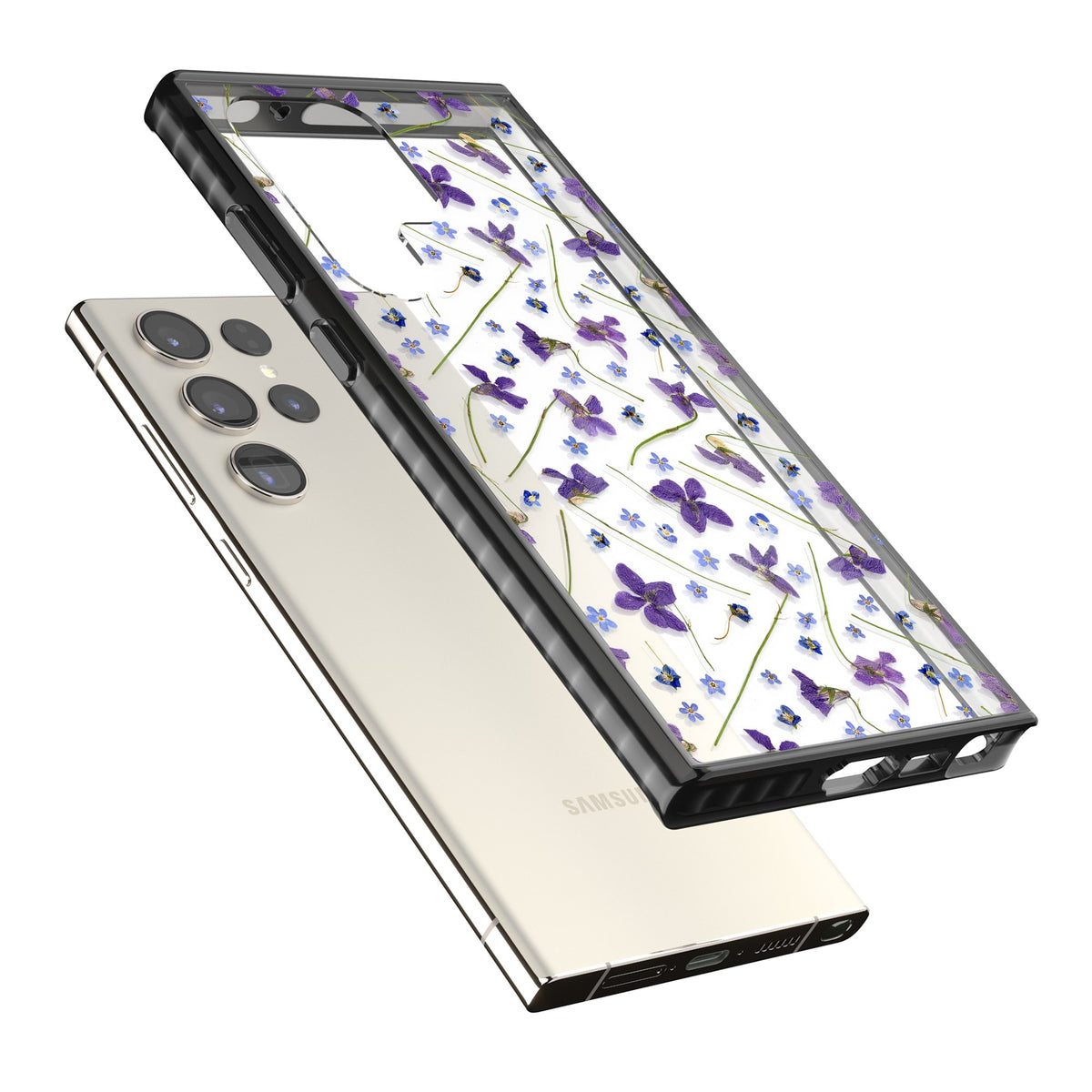 Pressed Violets Samsung S22 Ultra / Samsung S23 Ultra / Samsung S24 Ultra Impact Black Phone Case angled