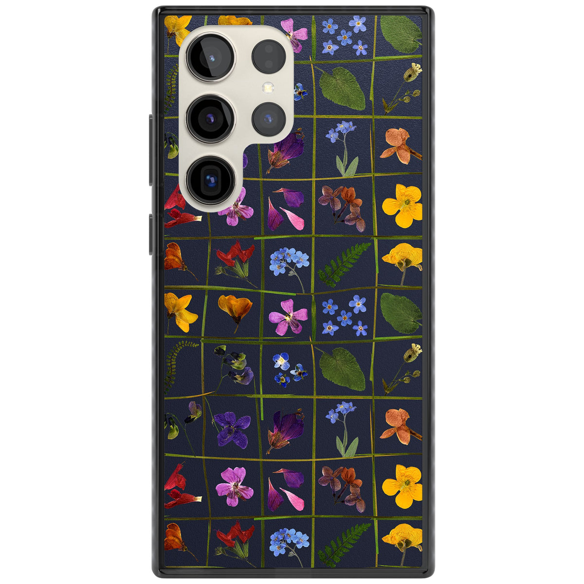 Wildflower Grid Samsung S22 Ultra / Samsung S23 Ultra / Samsung S24 Ultra Impact Black Phone Case front