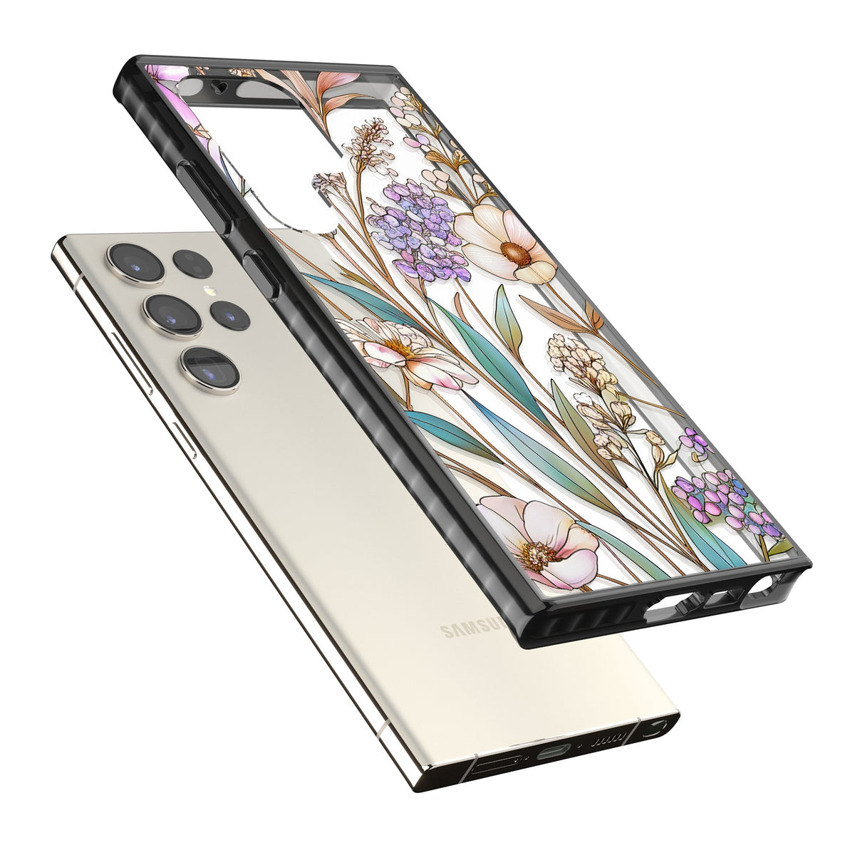 Glass Wildflower Mix Samsung S22 Ultra / Samsung S23 Ultra / Samsung S24 Ultra Impact Black Phone Case angled