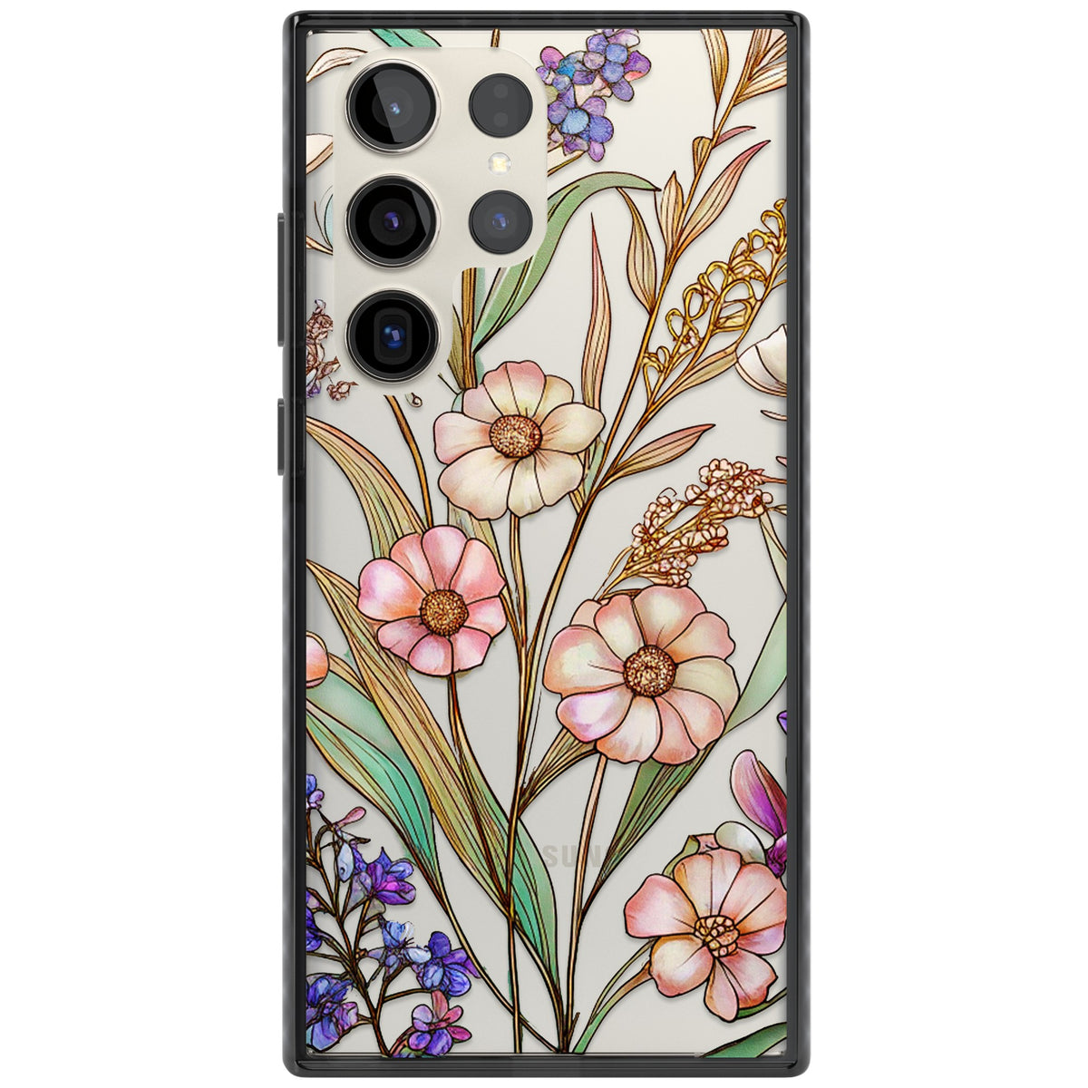 Glass Spring Flowers Samsung S22 Ultra / Samsung S23 Ultra / Samsung S24 Ultra Impact Black Phone Case front