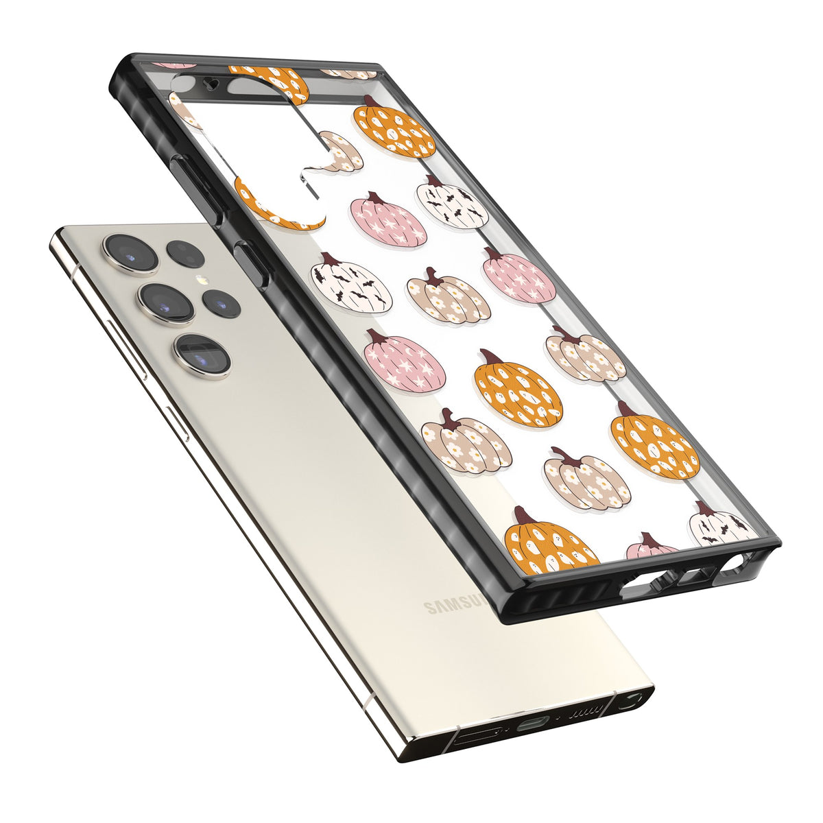 Floral Pumpkins Samsung S22 Ultra / Samsung S23 Ultra / Samsung S24 Ultra Impact Black Phone Case angled