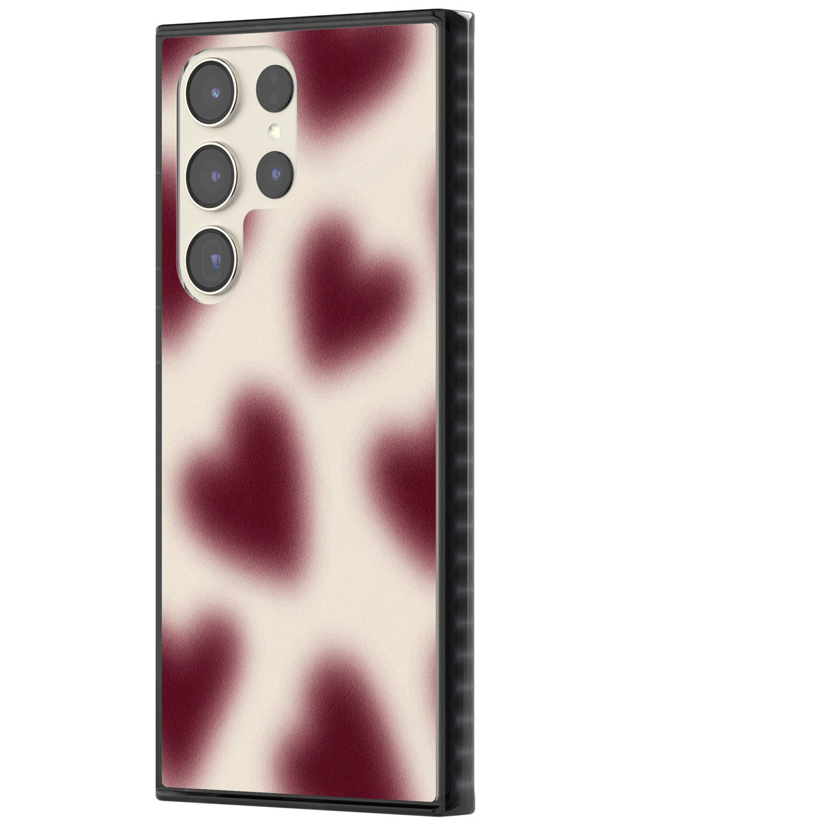 Velvet Hearts coquette iPhone case featuring blurry burgundy aura hearts on a soft cream background Samsung S22 Ultra / Samsung S23 Ultra / Samsung S24 Ultra Impact Black Phone Case side