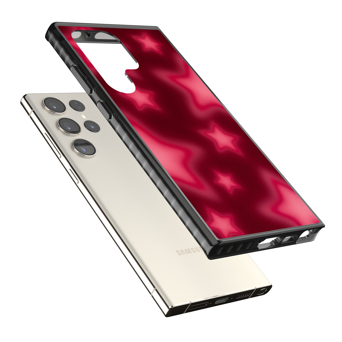 Afterglow Y2K iPhone case featuring blurred red aura stars, a dark crimson gradient and soft glowing haze Samsung S22 Ultra / Samsung S23 Ultra / Samsung S24 Ultra Impact Black Phone Case angled