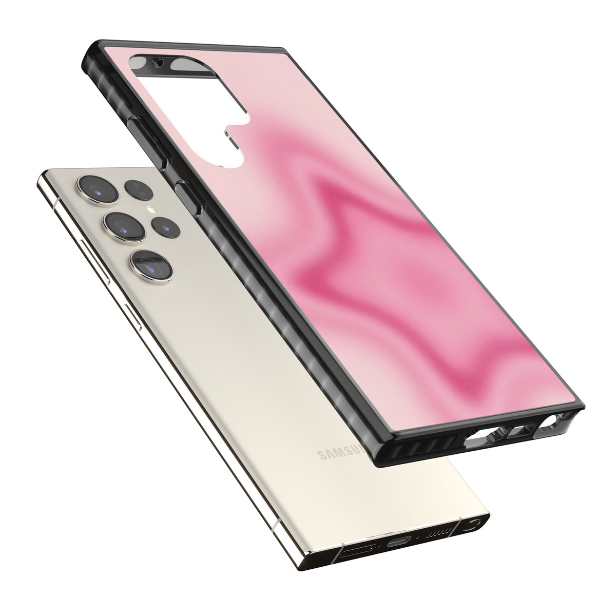 Blush pinkcore iPhone case featuring a blurred fuchsia aura star on a soft pink gradient Samsung S22 Ultra / Samsung S23 Ultra / Samsung S24 Ultra Impact Black Phone Case angled