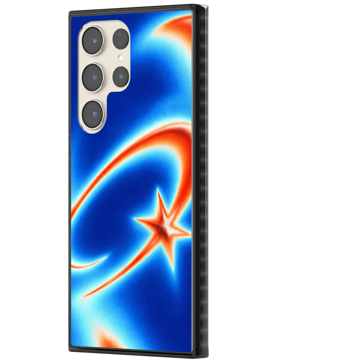 Starburn Y2K iPhone case featuring a glowing orange shooting star, sweeping comet trail and cobalt blue aura gradient Samsung S22 Ultra / Samsung S23 Ultra / Samsung S24 Ultra Impact Black Phone Case side