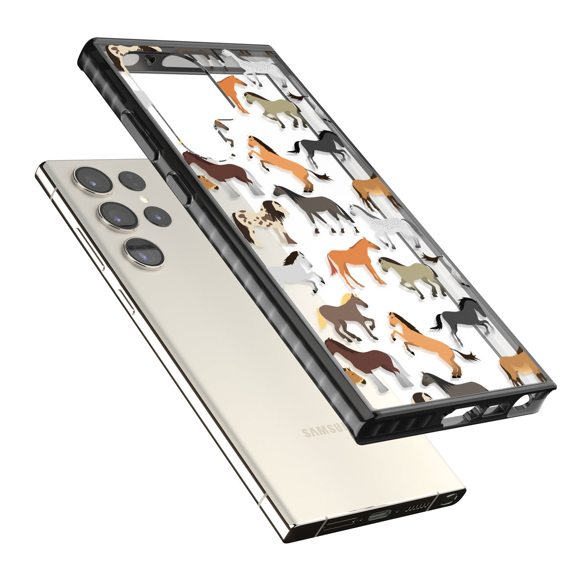 Horse Pattern Samsung S22 Ultra / Samsung S23 Ultra / Samsung S24 Ultra Impact Black Phone Case angled