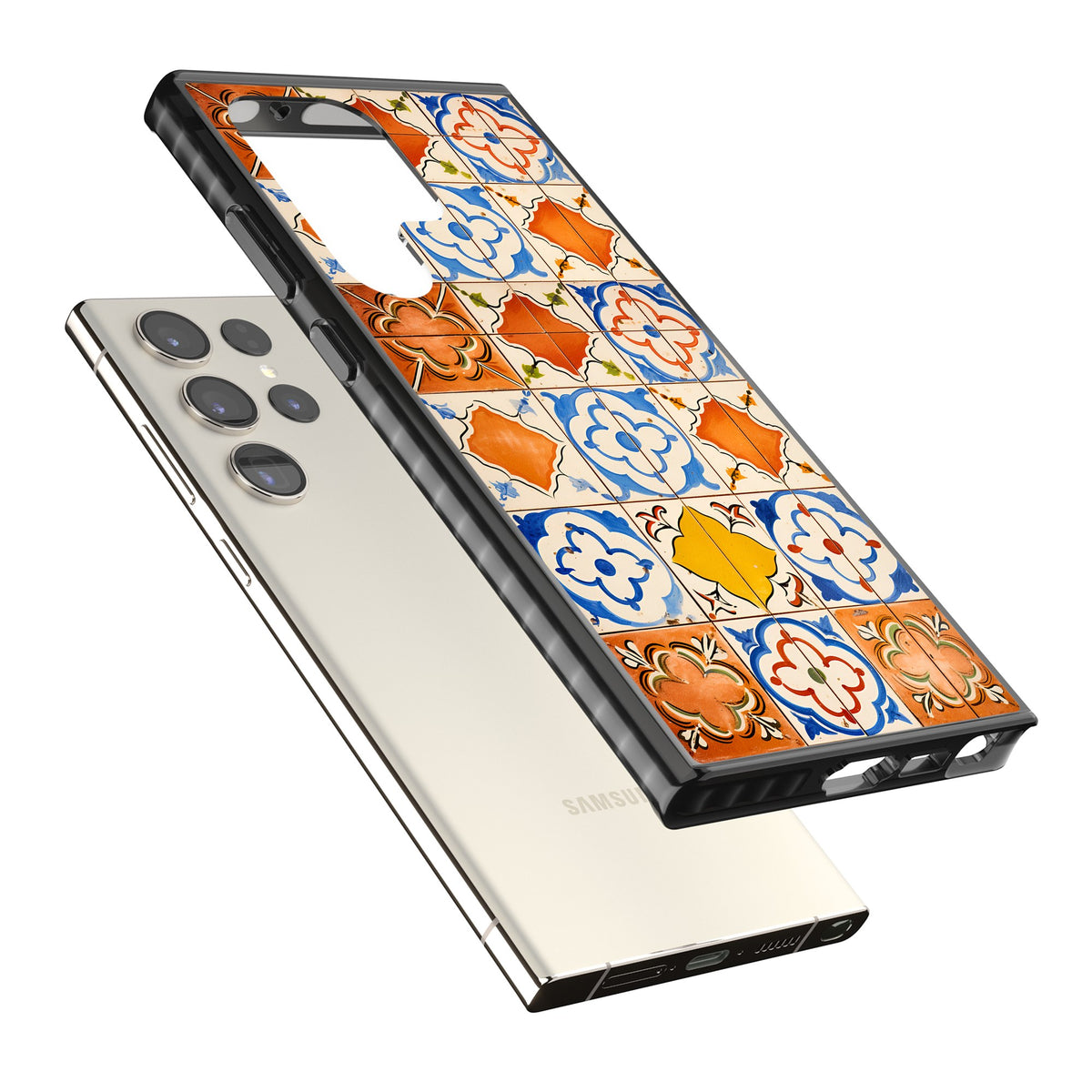 Spanish Mosaic Samsung S22 Ultra / Samsung S23 Ultra / Samsung S24 Ultra Impact Black Phone Case angled