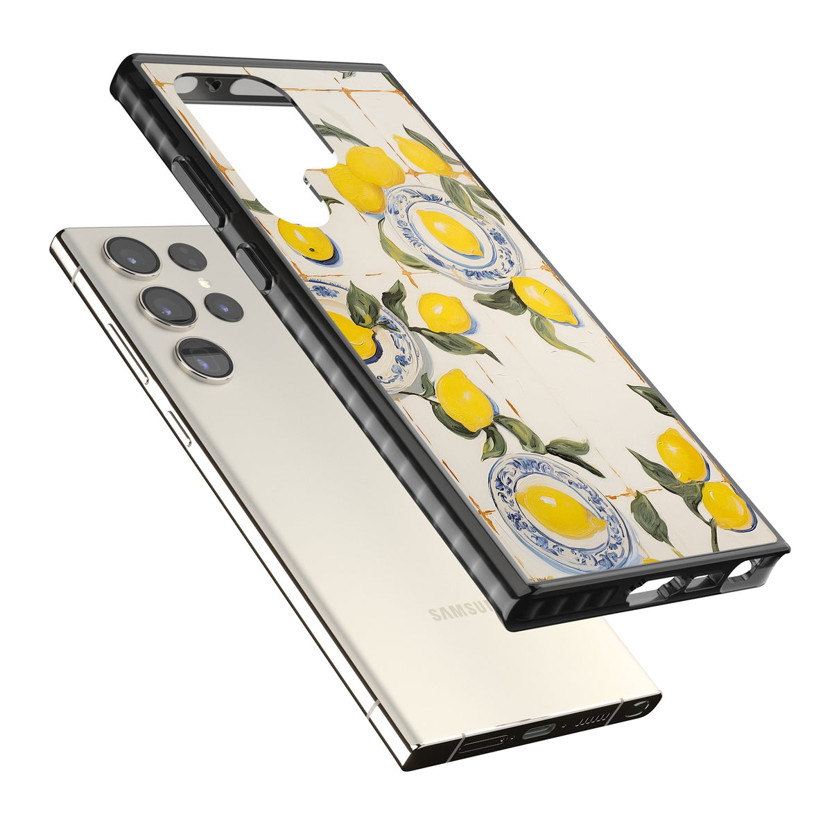 Lemons & Porcelain Samsung S22 Ultra / Samsung S23 Ultra / Samsung S24 Ultra Impact Black Phone Case angled