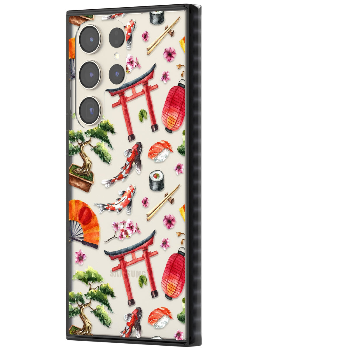 Japanese Watercolor Samsung S22 Ultra / Samsung S23 Ultra / Samsung S24 Ultra Impact Black Phone Case side