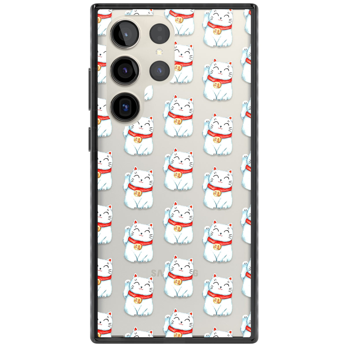Lucky Cat Pattern Samsung S22 Ultra / Samsung S23 Ultra / Samsung S24 Ultra Impact Black Phone Case front
