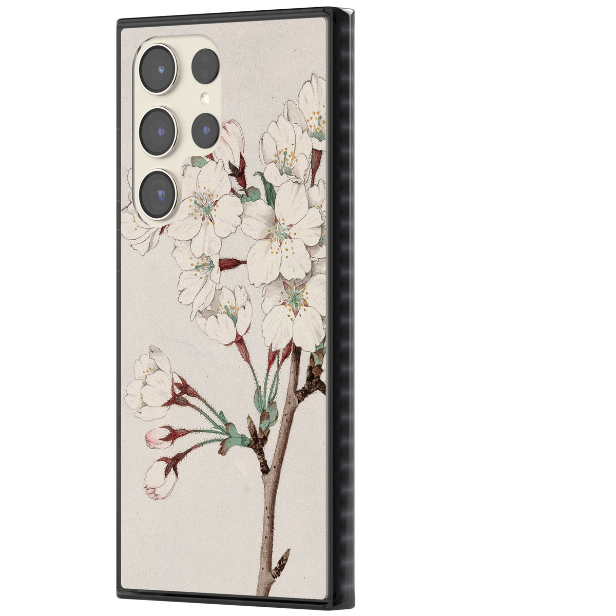 Vintage Japanese White Blossoms Samsung S22 Ultra / Samsung S23 Ultra / Samsung S24 Ultra Impact Black Phone Case side