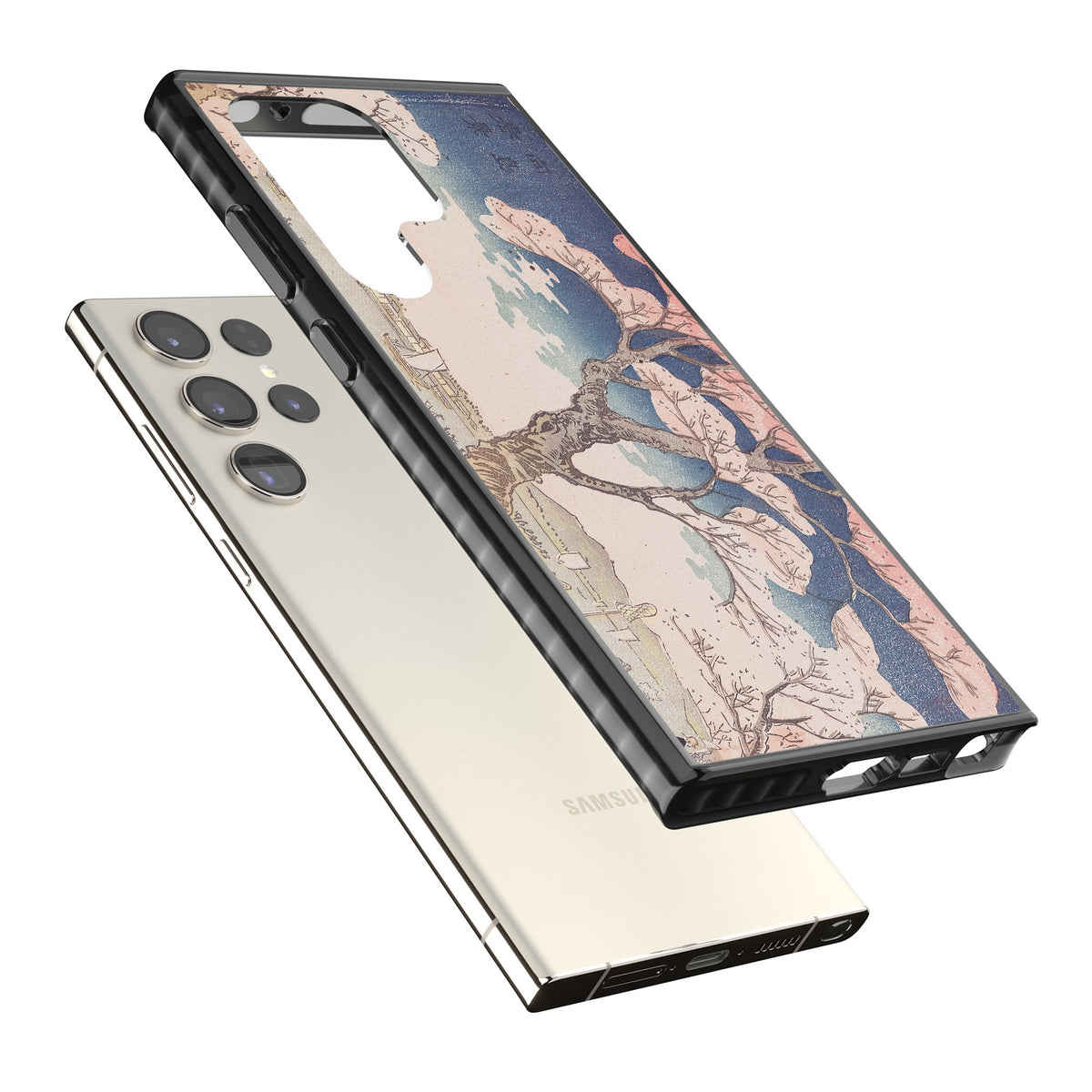 Vintage Japanese Cherry Tree Samsung S22 Ultra / Samsung S23 Ultra / Samsung S24 Ultra Impact Black Phone Case angled