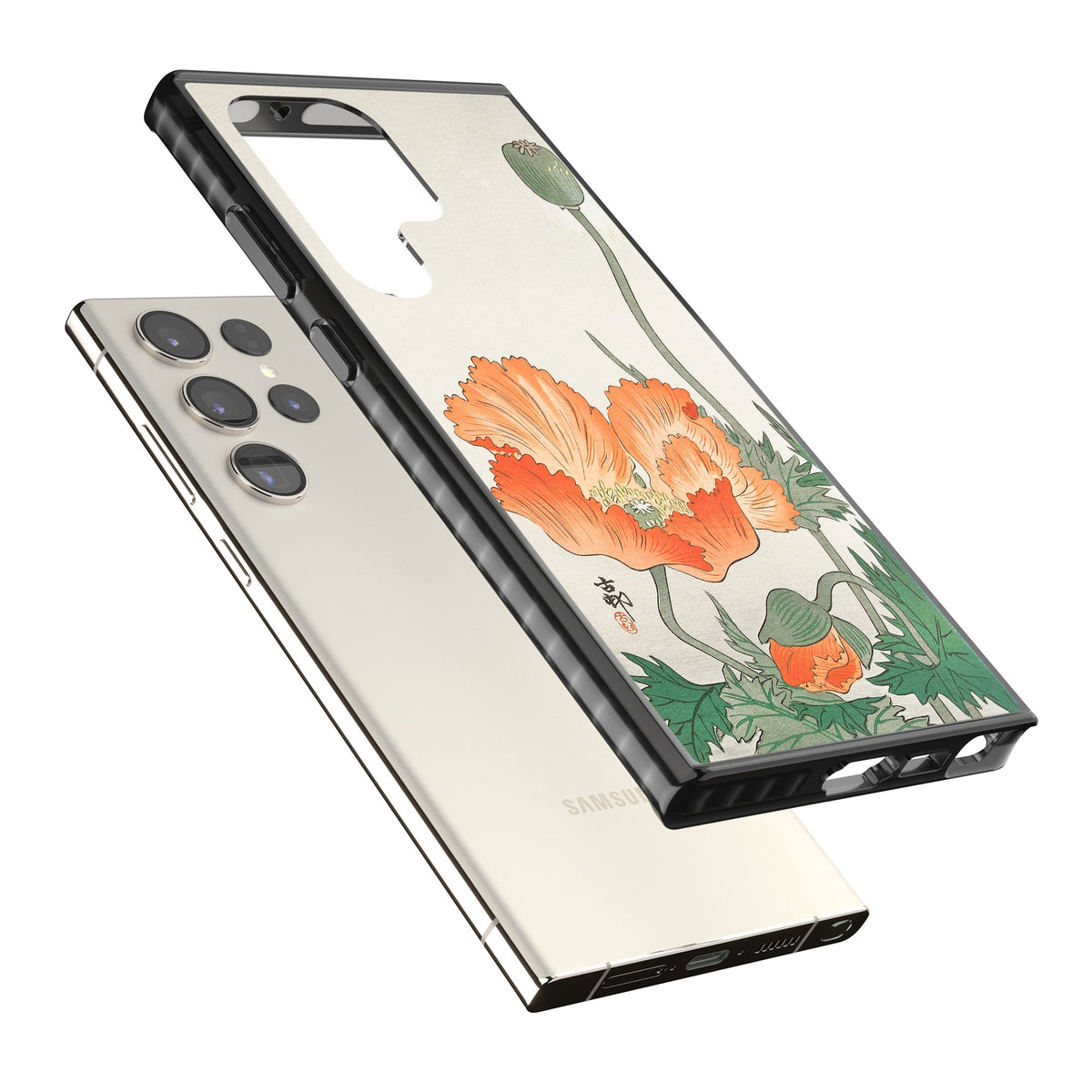 Birds And Plants By Ohara Koson Samsung S22 Ultra / Samsung S23 Ultra / Samsung S24 Ultra Impact Black Phone Case angled