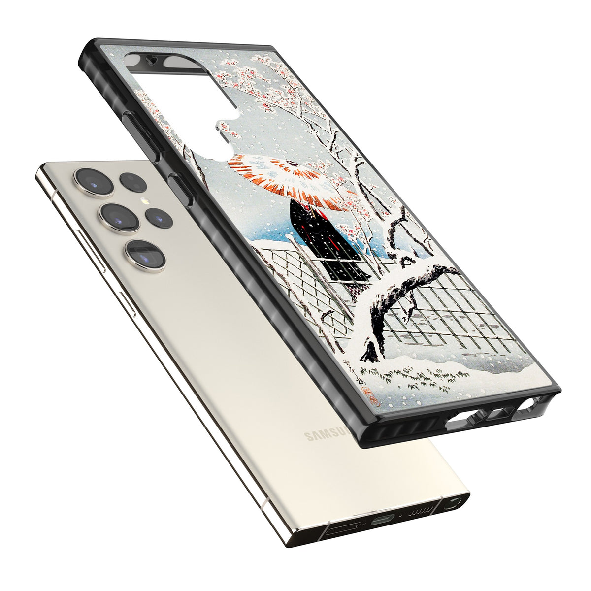 Plum Tree In Snow By Hiroaki Takahashi Samsung S22 Ultra / Samsung S23 Ultra / Samsung S24 Ultra Impact Black Phone Case angled