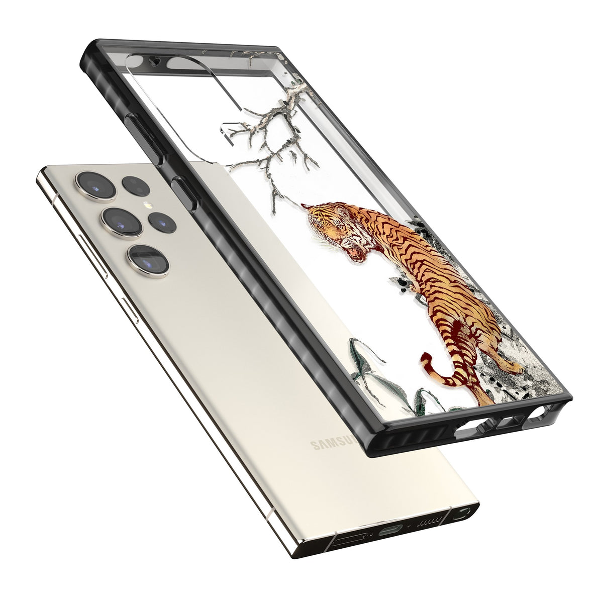 Roaring Tiger Samsung S22 Ultra / Samsung S23 Ultra / Samsung S24 Ultra Impact Black Phone Case angled